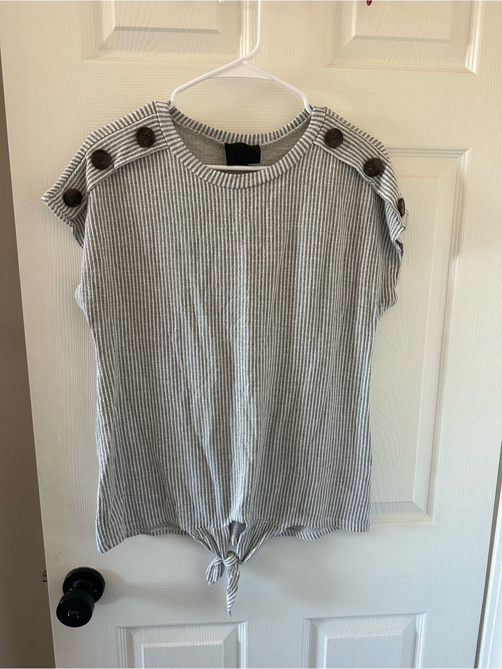 Women’s Large Shirt Blouse Striped with Side Buttons & Tie Front